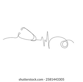 Medical tool - Stethoscope in simple outline illustration. white background, Continuous line drawing of stethoscope. Vector illustration