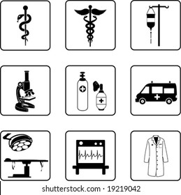 medical tools black and white silhouettes  (also available in raster format)