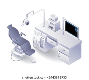 Medical tools dentist table patient flat isometric illustration