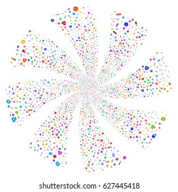 Medical Tools fireworks swirl rotation. Vector illustration style is flat bright multicolored iconic symbols on a white background. Object spiral constructed from random design elements.