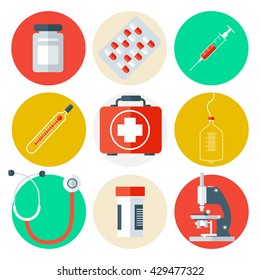 Medical Tools Icons Set. Background with Health Care Stuff. Vector illustration