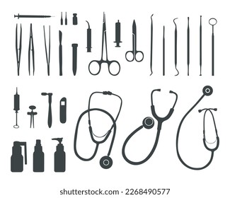 Medical tools silhouette, Doctor tools silhouette, Medical equipment SVG svg
