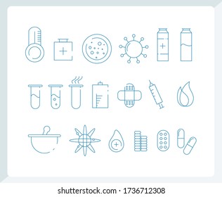Herramientas médicas vectores en iconos de línea delgada con elementos para conceptos móviles y aplicaciones web