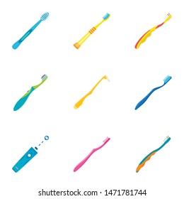 Medical toothbrush icon set. Flat set of 9 medical toothbrush vector icons for web design isolated on white background