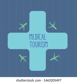 Medical Tourism Banner - Health abroad concept for social media. Medical services and icons. Air ambulance.