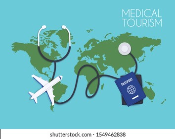 Medical tourism. Flat design modern vector illustration concept.