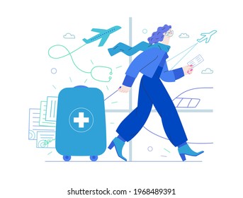 Medical tourism - medical insurance illustration. Flat vector