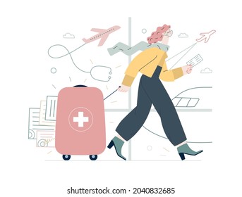 Medical tourism - medical insurance illustration. Flat vector