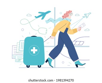 Medical Tourism - Medical Insurance Illustration. Modern Flat Vector