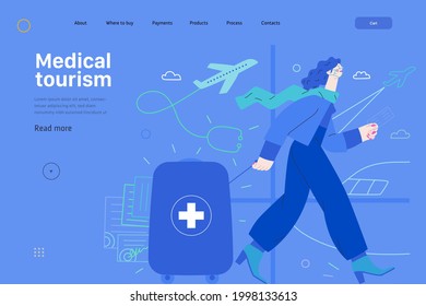 Medical tourism - medical insurance web template. Modern flat vector