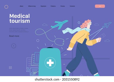 Medical tourism - medical insurance web template. Modern flat vector