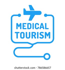 Medical tourism. Vector icon, badge illustration on white background.