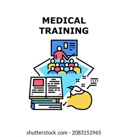 Medical training online. doctor computer. healthcare medicine. learning meeting. webinar education. platform medical training vector concept color illustration