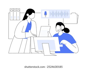 Medical transcription isolated cartoon vector illustrations. Medical student and her teacher make transcription, educational process, vocational school, technical skills vector cartoon.