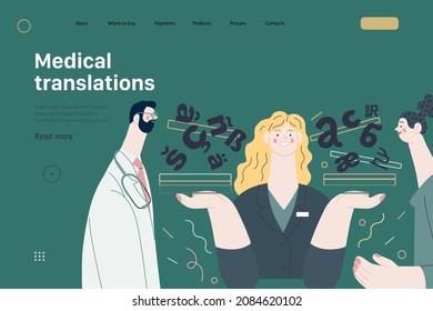 Medical Translations -medical Insurance Web Template -modern Flat Vector Concept Digital Illustration - Doctor, Patient And Medical Interpreter Holding Documents. Medical Interpretation And