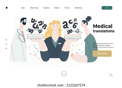 Medical Translations -medical Insurance Web Template -modern Flat Vector Concept Digital Illustration - Doctor, Patient And Medical Interpreter Holding Documents. Medical Interpretation And