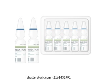 Medical transparent glass ampoules for injection vector illustration on white background