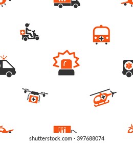 Medical Transport seamless repeatable pattern. Style is flat vector symbols on a white background.