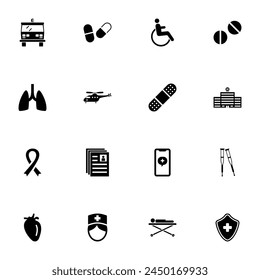 Medical Transportation icon - Expand to any size - Change to any colour. Perfect Flat Vector Contains such Icons as ambulance, heart, lung, helicopter, hospital, aid ribbon, nurse, crutches, disabled