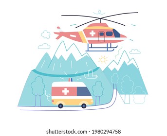 Medical transportation - medical insurance illustration. Modern flat vector