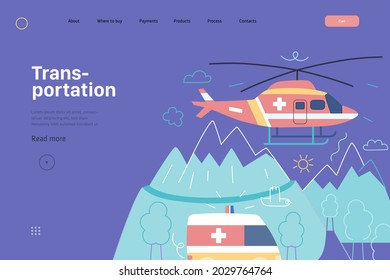 Medical transportation - medical insurance web template. Modern flat vector