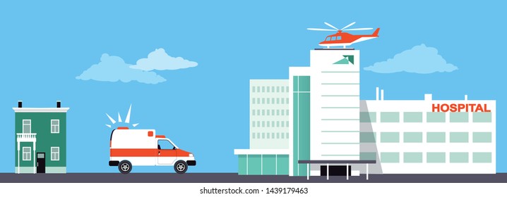 Medical transportation means including an ambulance and medical evacuation helicopter, EPS 8 vector illustration