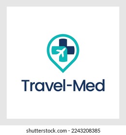 Medical travel with plane logo vector template. Suitable for travelling and plus health symbol