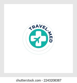 Viaje médico con plantilla vectorial del logotipo del plano. Adecuado para viajar y más símbolo de salud