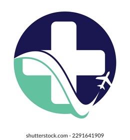 Medical travel with plane logo vector template. Medical Plane Travel Logo Template Design.	