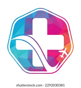 Medical travel with plane logo vector template. Medical Plane Travel Logo Template Design.	