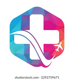 Medical travel with plane logo vector template. Medical Plane Travel Logo Template Design.	