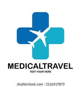 Medical travel vector logo template. This design use aircraft symbol. Suitable for health.