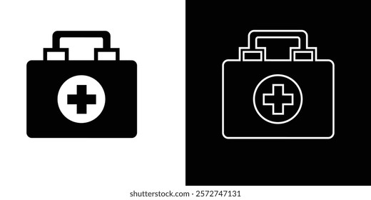 Medical treatment box, First aid box icon, briefcase silhouette Illustration. First aid box, kit icon symbol. Vector illustration.