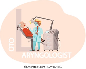 Medical treatment and healthcare concept consultation and diagnosis. Adult man on medical check-up with otolaryngologist in hospital. Doctor doing physical examination of throat with special equipment