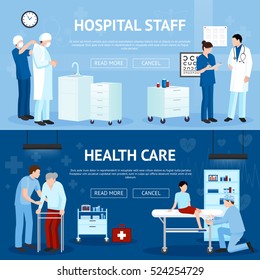 Medical Treatment Horizontal Banners with doctor surgeon nurse assistant in hospital vector illustration