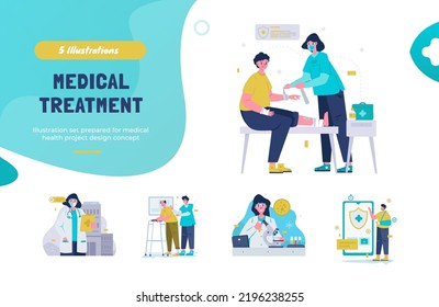 Medical treatment illustration pack, Flat design about medical care on collection set