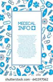 Medical treatment light background with text in rectangular frame and blue paper icons and elements vector illustration