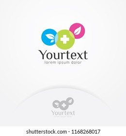 Medical treatment logo, Health symbols in a circles shape with leaves. Medical clinic logo template