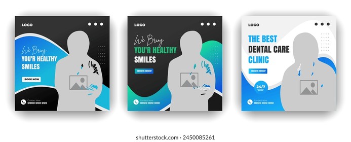 Medical treatment social media post design set and elegant modern abstract Healthcare smooth gradient background shape color bundle template