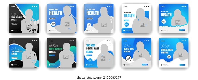 Medical treatment social media post design set and elegant modern abstract Healthcare smooth gradient background shape color bundle template