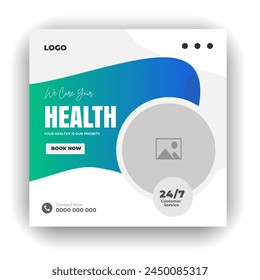 Medical treatment social media post design set and elegant modern abstract Healthcare smooth gradient background shape color bundle template