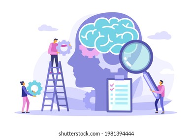 Medical treatment, therapies prevention mental problem. Support, mental health care concept.  Vector flat illustration for banner, poster, landing