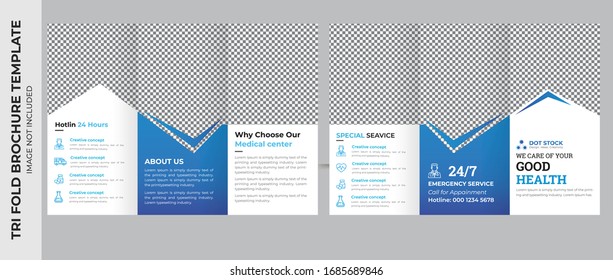 Medical tri fold brochure template Layout design. Corporate business template for try fold brochure or flyer. Layout with modern elements and abstract background. Creative concept folded flyer or broc