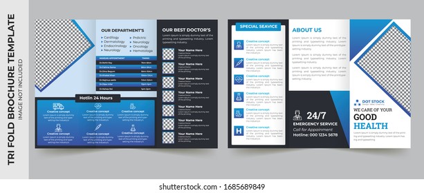 Medical tri fold brochure template Layout design. Corporate business template for try fold brochure or flyer. Layout with modern elements and abstract background. Creative concept folded flyer or broc