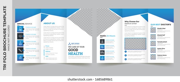 Medical tri fold brochure template Layout design. Corporate business template for try fold brochure or flyer. Layout with modern elements and abstract background. Creative concept folded flyer or broc