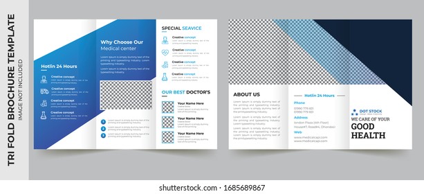 Medical tri fold brochure template Layout design. Corporate business template for try fold brochure or flyer. Layout with modern elements and abstract background. Creative concept folded flyer or broc