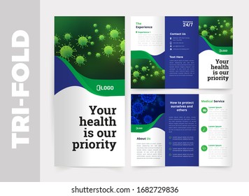 Medical tri-fold brochure design template, Modern cover brochure flyer design template. Layout with modern photo and abstract background. Creative concept folded flyer or brochure.