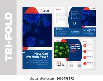 Medical tri-fold brochure design template, Modern cover brochure flyer design template. Layout with modern photo and abstract background. Creative concept folded flyer or brochure.
