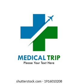 Medical trip logo template illustration. there are cross medical with airplane