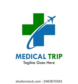 Medical Trip Logo Vorlage Illustration. Es gibt Cross Medical mit Flugzeug